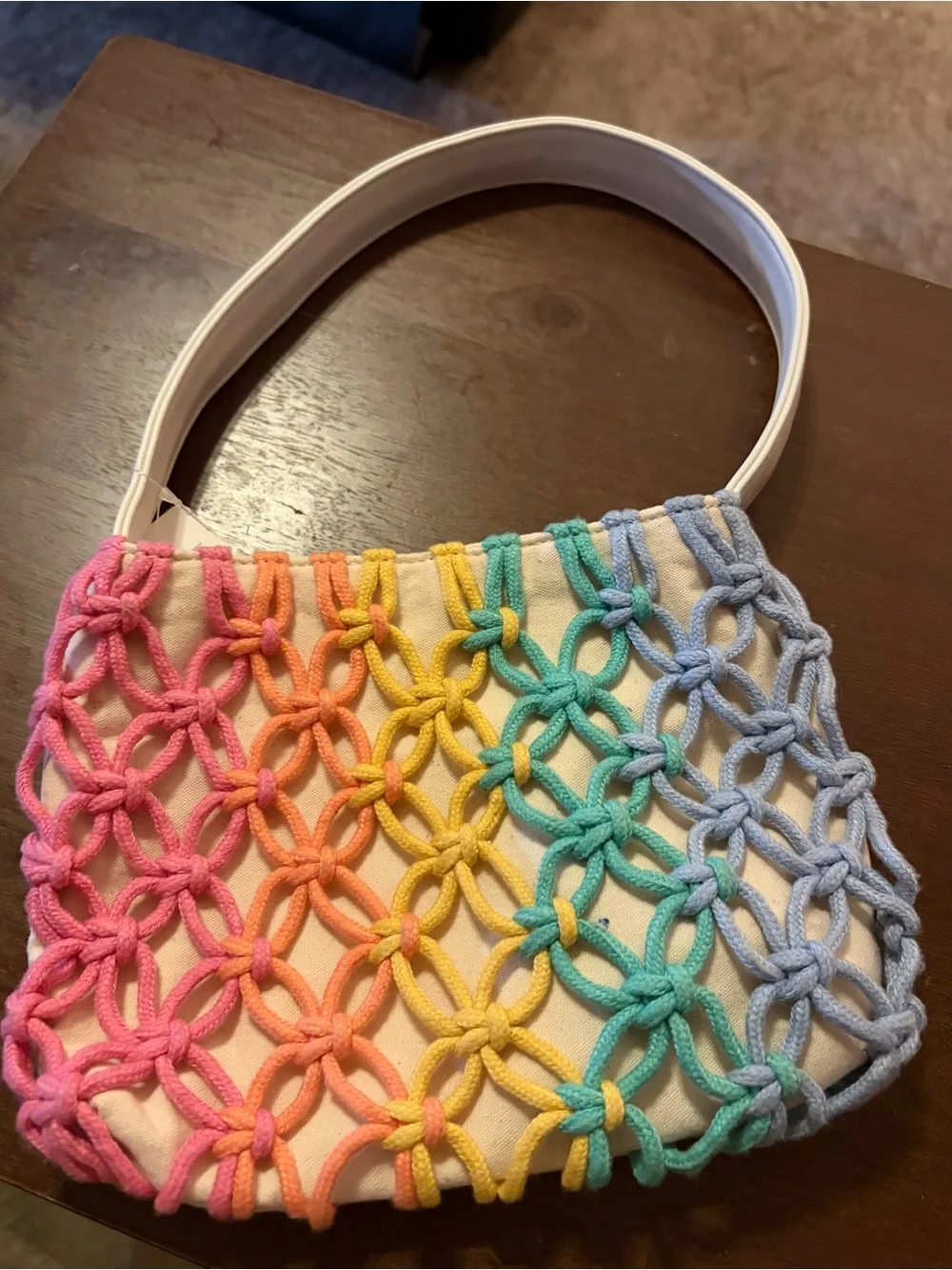 Art Class Girls Rainbow Macrame Purse Cream Boho Handbag One Size